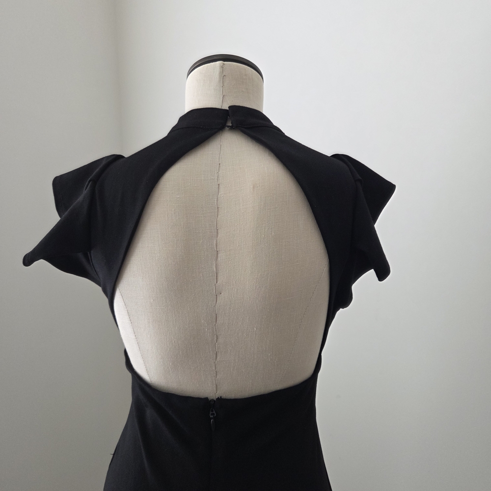 Lulu's Black Ruffle-Shoulder Midi Sheath Dress Pre-Owned - Picture 7 of 10